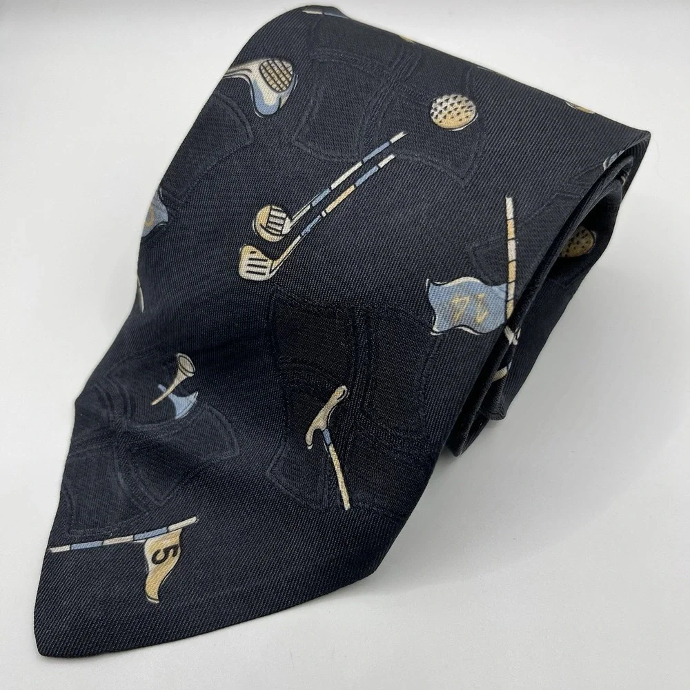 Polo RALPH LAUREN Neck Tie Silk GOLF CLUBS HAND‎ MADE in USA Vintage